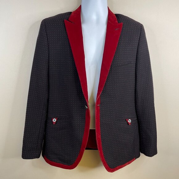 Vintage Y2K Velour Trim Retro Hipster Dinner Jacket 40 Slim Cocktail Blazer - Picture 3 of 16